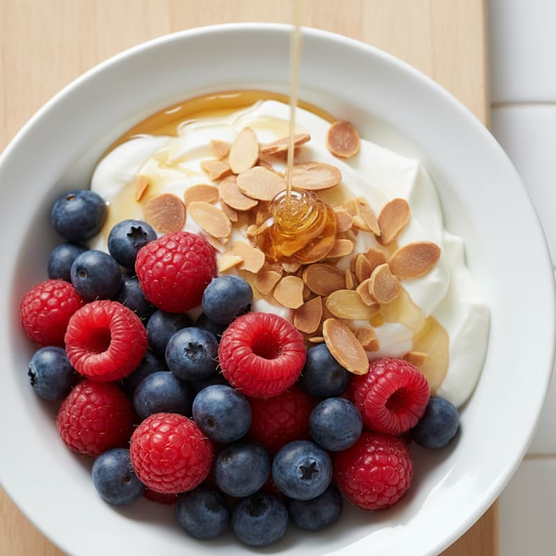 Silky Greek Yogurt Parfait with Mixed Berries and Toasted Almonds
