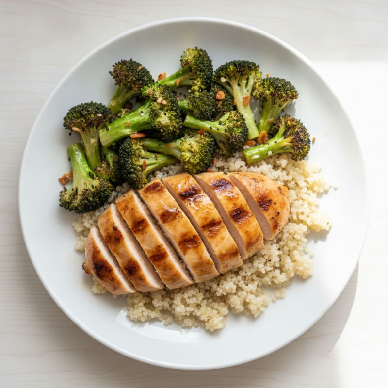 Grilled Chicken Breast with Quinoa and Roasted Broccoli