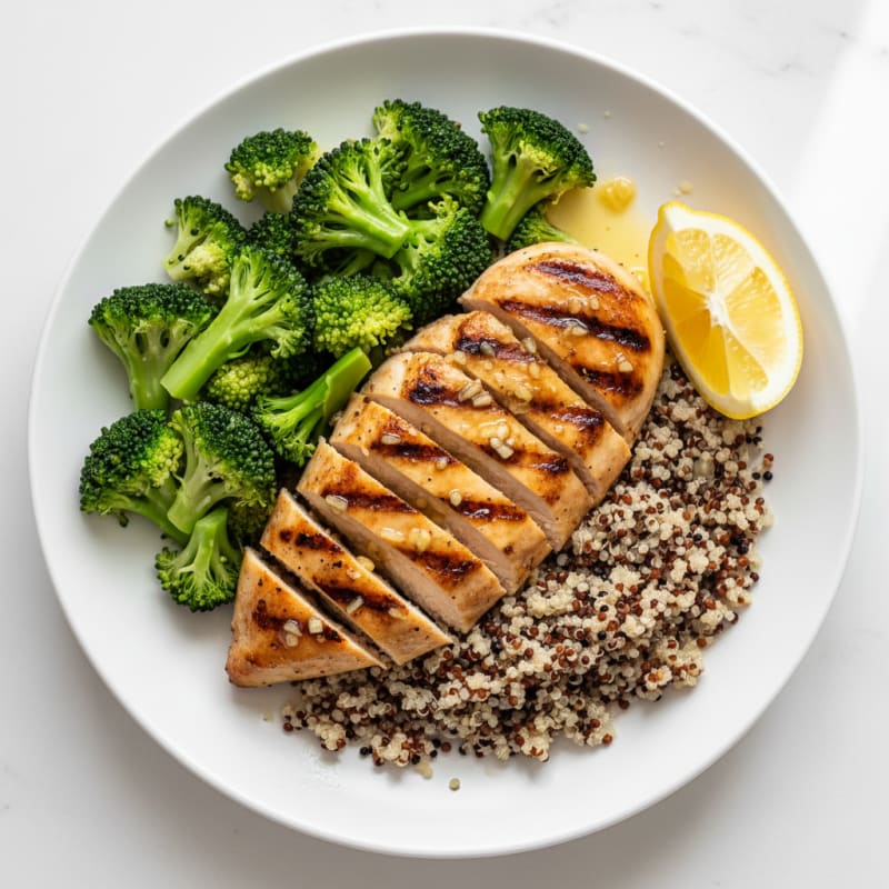 Grilled Chicken Breast with Quinoa and Steamed Broccoli