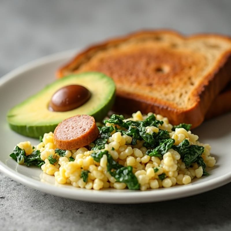 Egg White and Spinach Scramble with Turkey Sausage