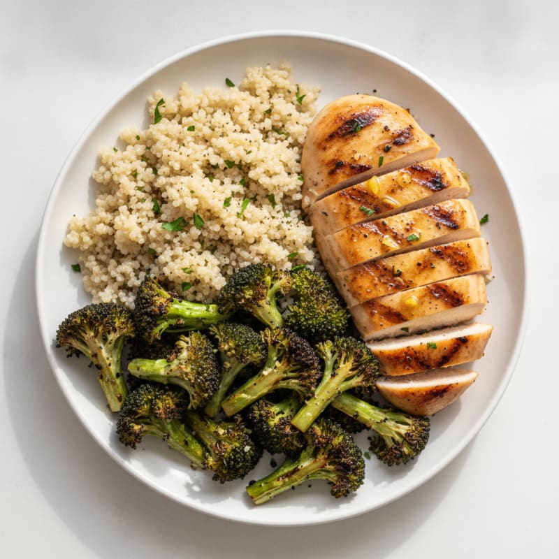 Grilled Chicken Breast with Quinoa and Roasted Broccoli