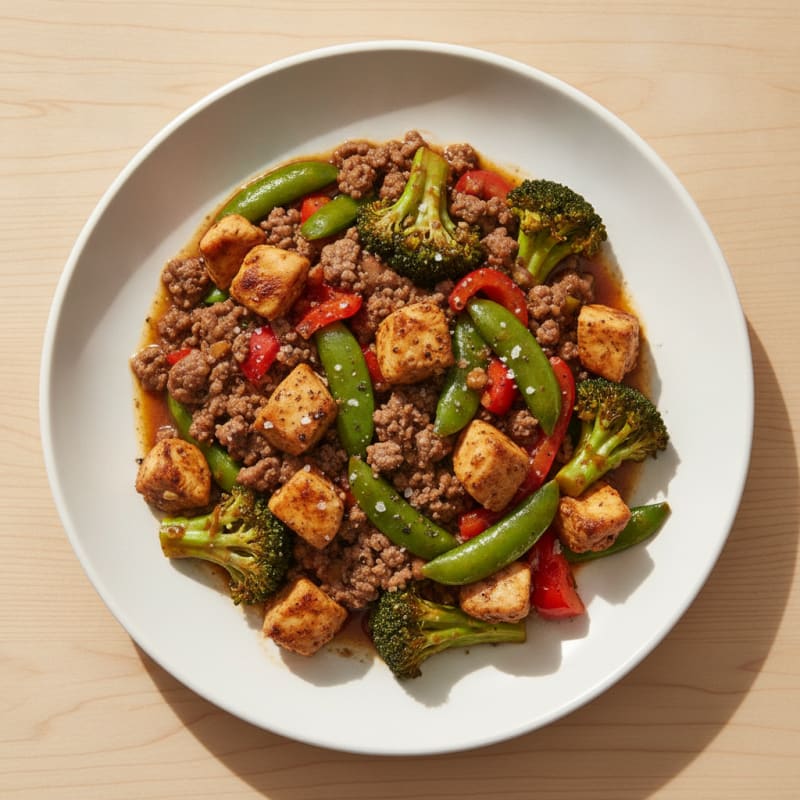 Ground Beef and Chicken Stir-Fry with Vegetables