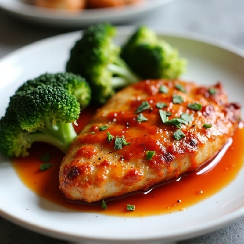 Crispy Baked Chicken with Sweet Chili Garlic Glaze and Roasted Broccoli