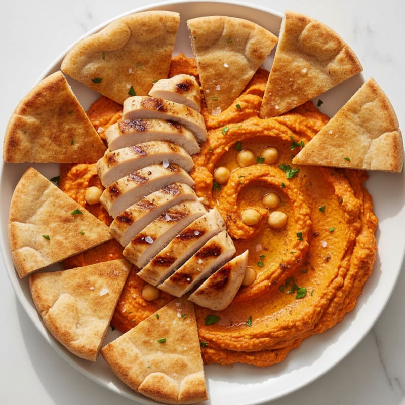 Roasted Red Pepper Hummus with Toasted Pita