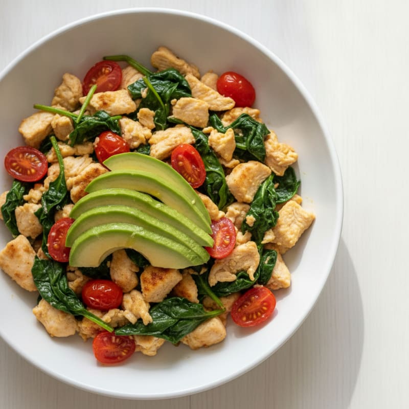 Chicken Egg White Scramble with Spinach and Tomatoes