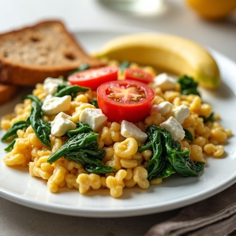Egg White Spinach Scramble with Cottage Cheese and Cherry Tomatoes