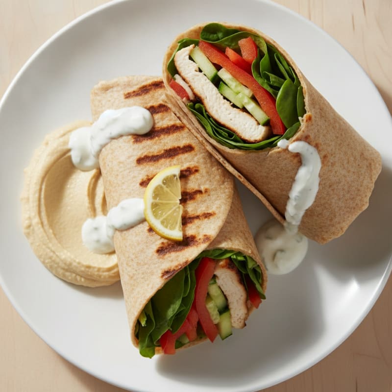 Grilled Chicken Wrap with Crunchy Veggies and Hummus