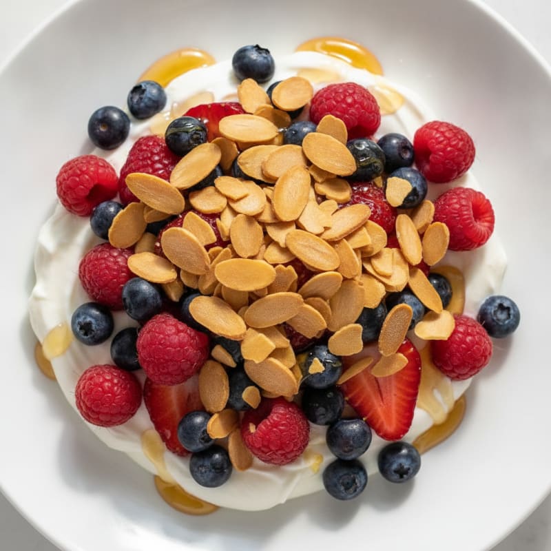 Greek Yogurt Parfait with Mixed Berries and Almonds