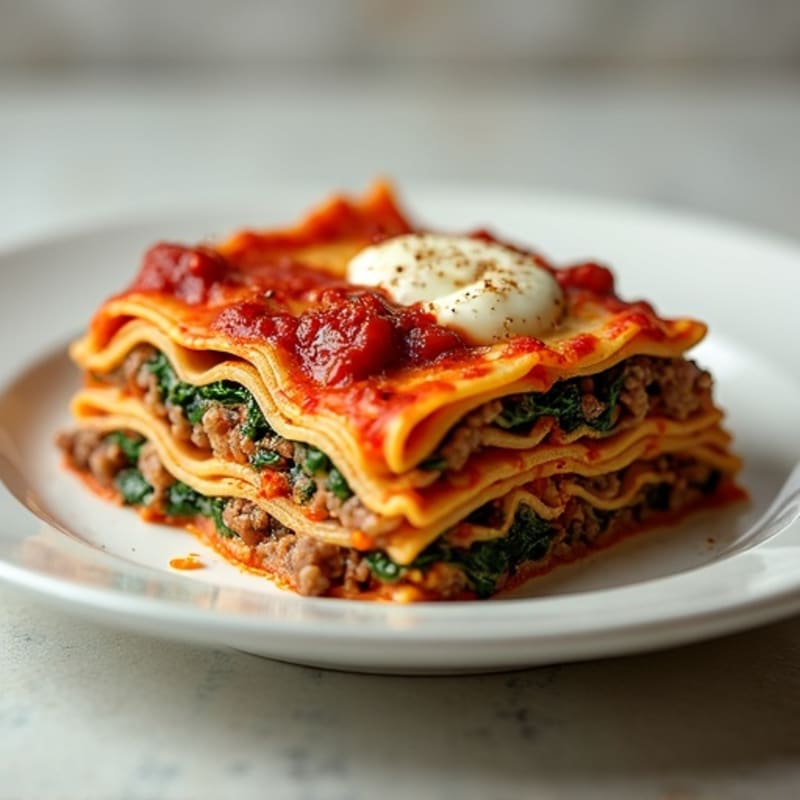 Hearty Lean Ground Beef Lasagna with Spinach and Creamy Ricotta