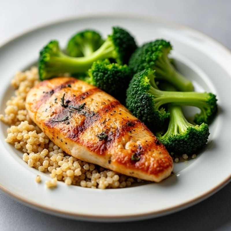 Grilled Chicken Breast with Quinoa and Steamed Broccoli