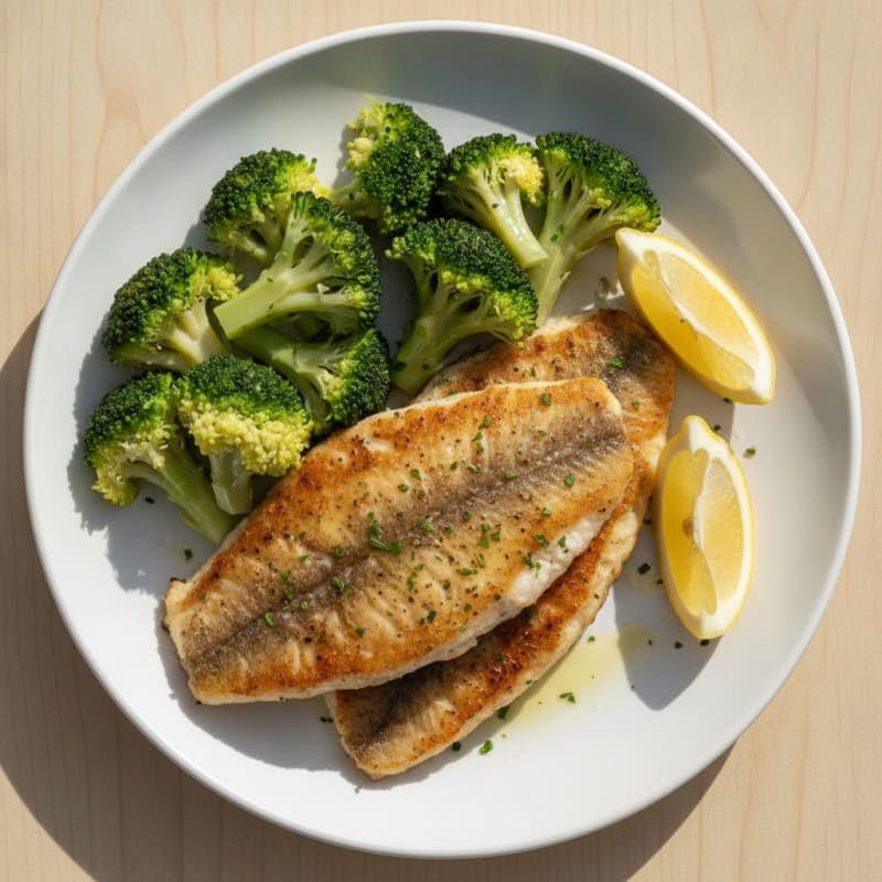 Seared Tilapia with Steamed Broccoli and Lemon