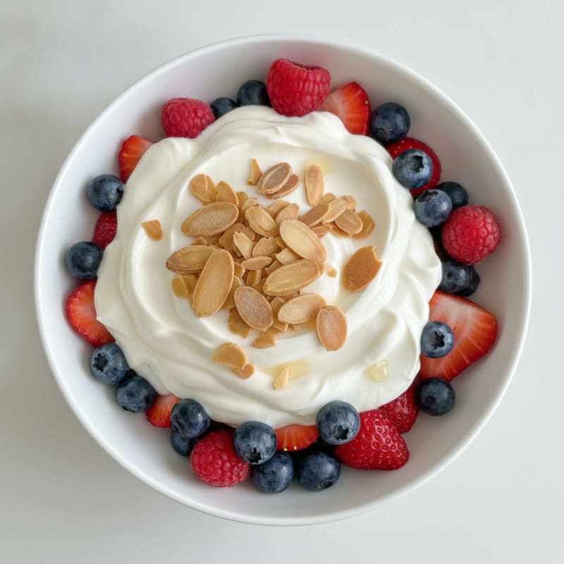 Greek Yogurt Protein Parfait with Mixed Berries and Almonds