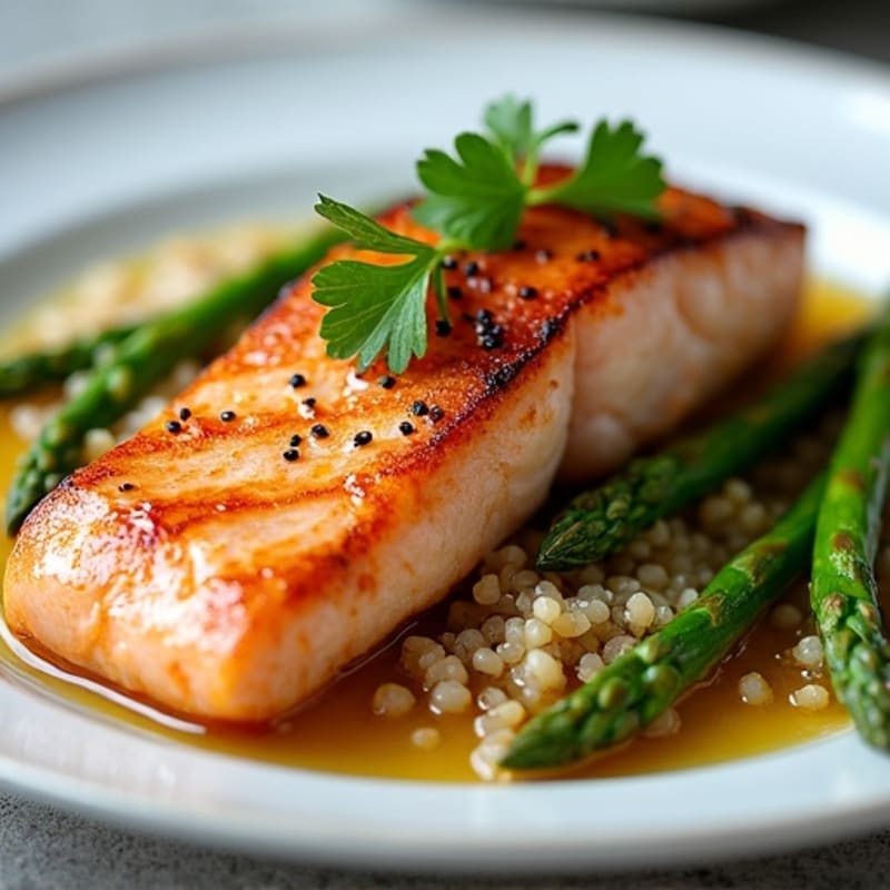 Seared Salmon with Roasted Asparagus and Quinoa