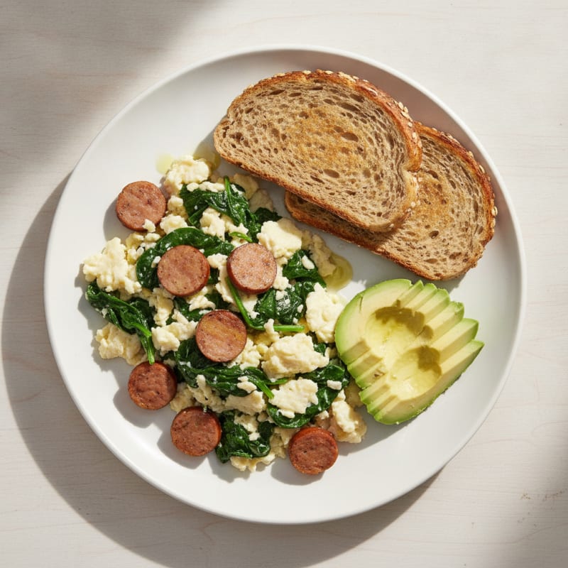 Egg White Scramble with Spinach and Turkey Sausage