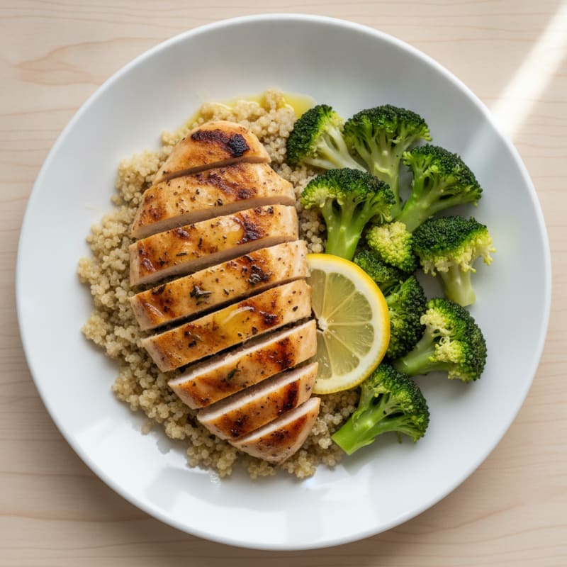 Grilled Chicken Breast with Quinoa and Steamed Broccoli