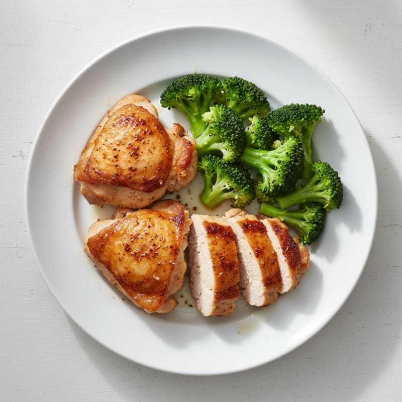 Roasted Chicken Thighs with Steamed Broccoli