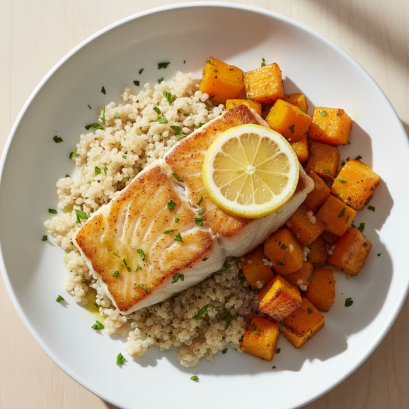 Seared Fish Fillet with Quinoa and Roasted Butternut