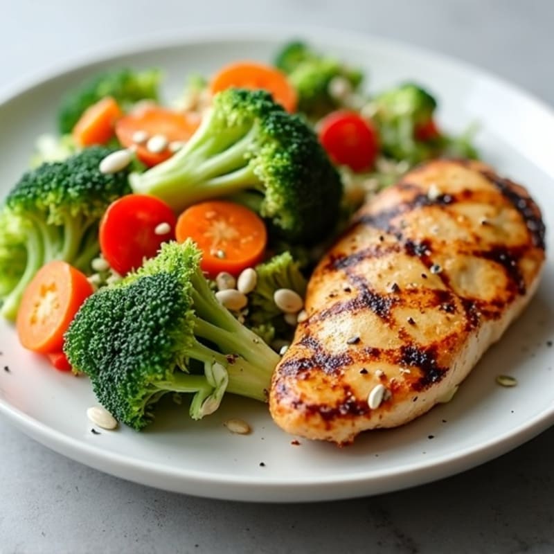Grilled Chicken Breast with Crunchy Broccoli Salad