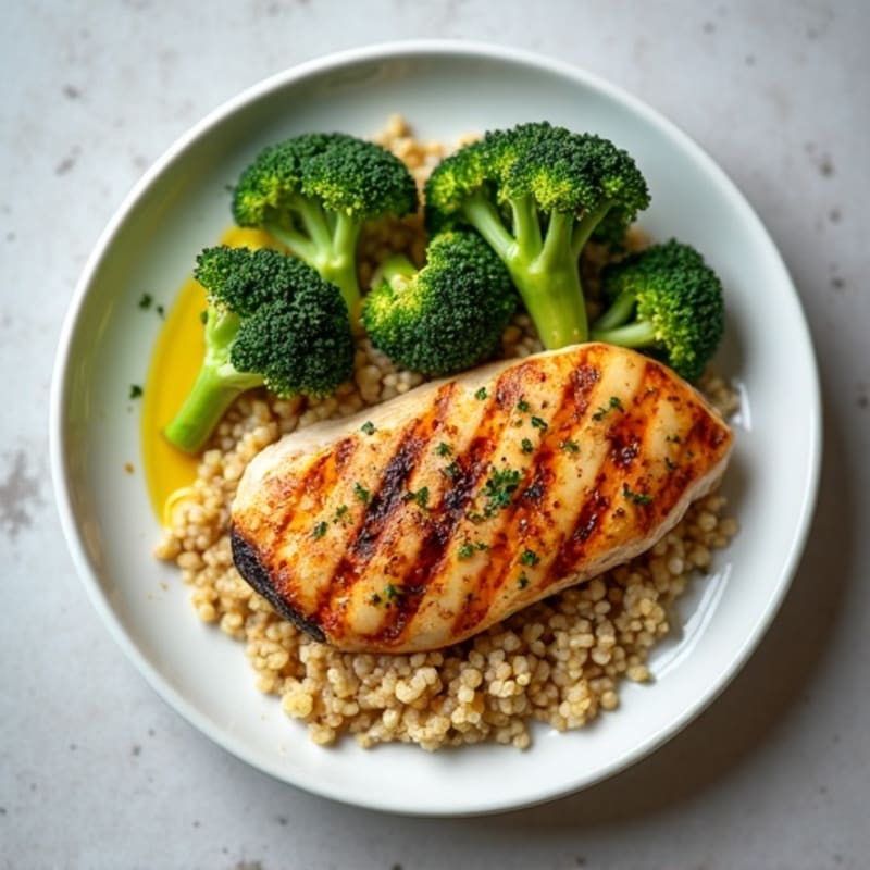 Grilled Chicken Breast with Quinoa and Steamed Broccoli