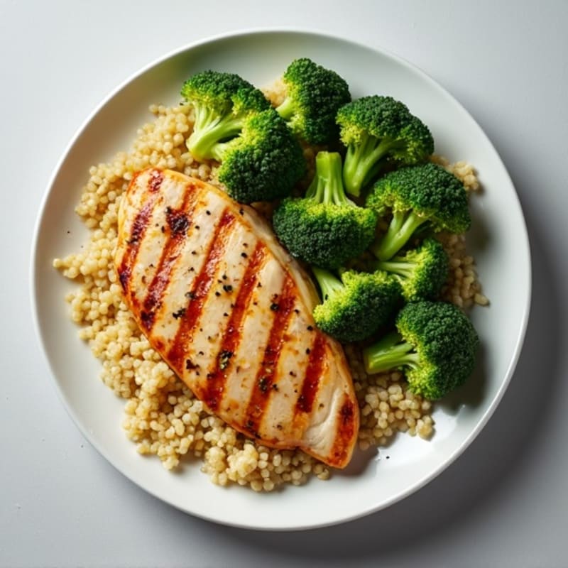 Grilled Chicken Breast with Roasted Broccoli and Quinoa