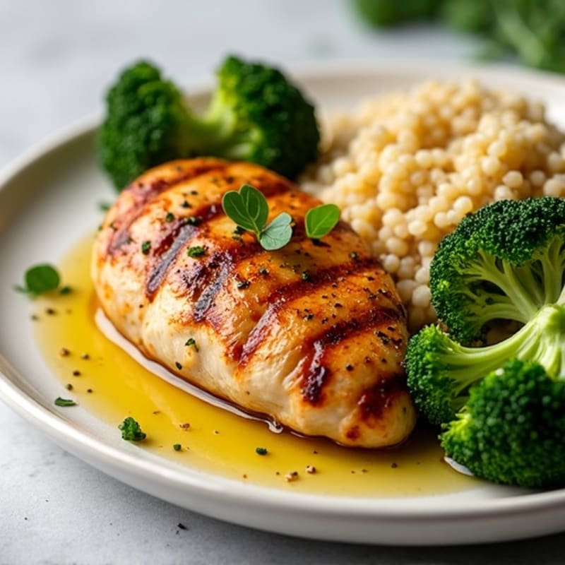 Grilled Chicken Breast with Quinoa and Roasted Broccoli