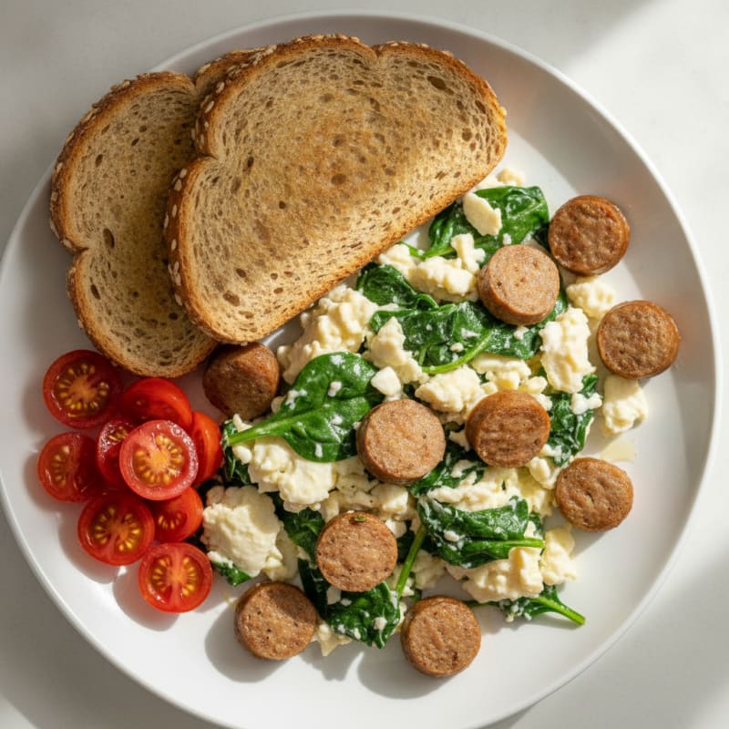 Egg White and Spinach Scramble with Turkey Sausage