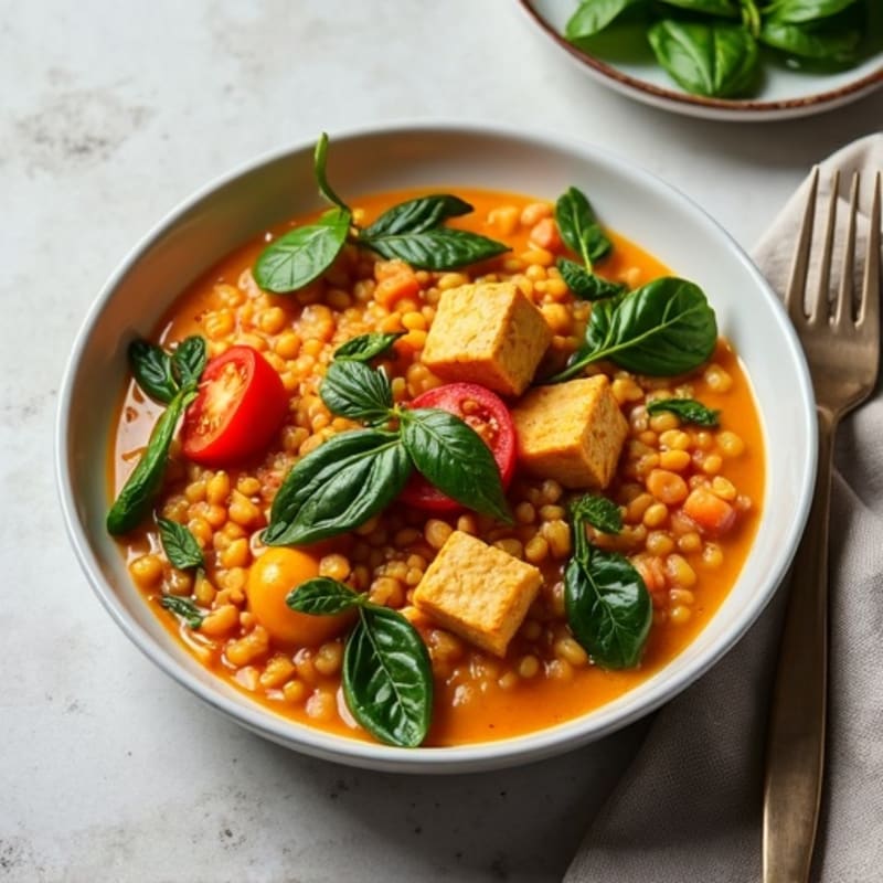 Creamy Coconut Red Lentil Curry with Fresh Spinach