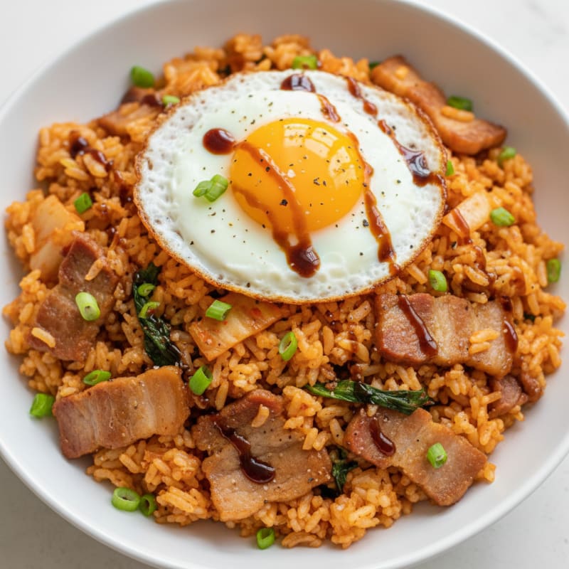 Kimchi Fried Rice with Pork Belly