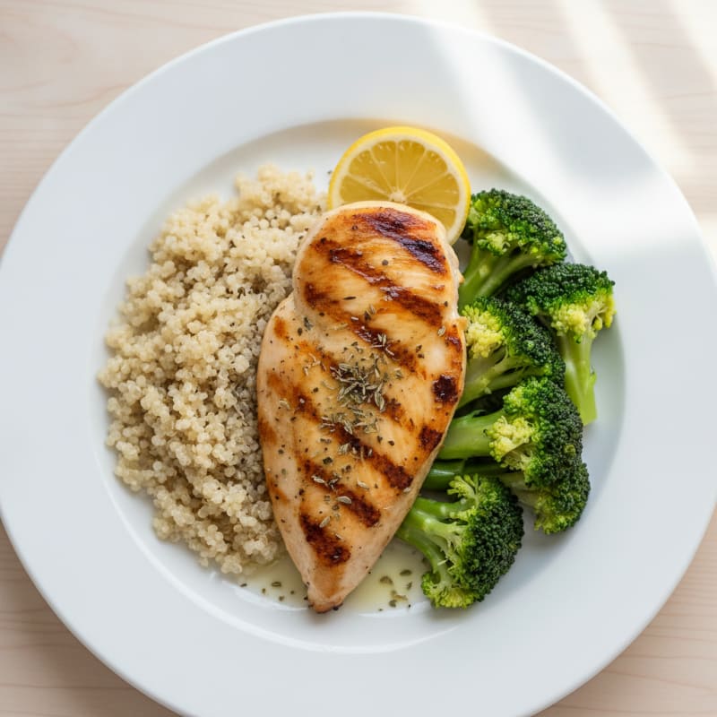 Grilled Chicken Breast with Quinoa and Steamed Broccoli