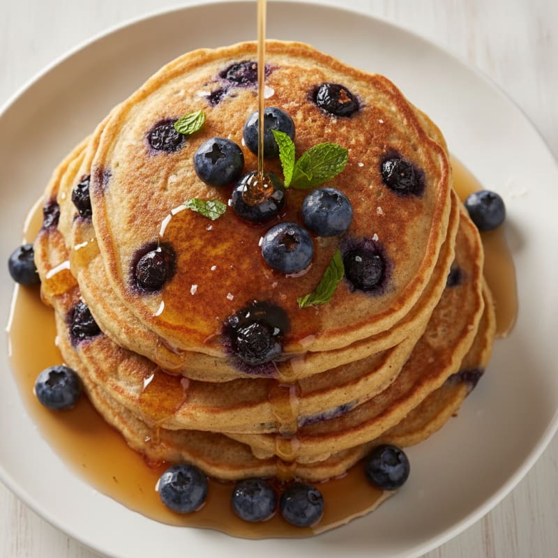 Blueberry Ricotta Pancakes with Maple Syrup