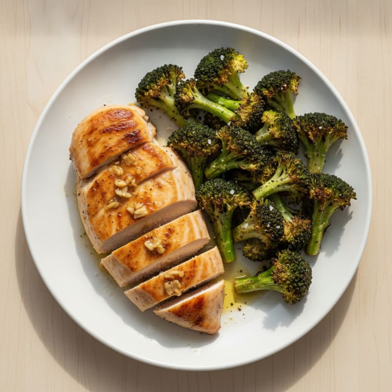Grilled Lemon-Garlic Chicken Breast with Roasted Broccoli