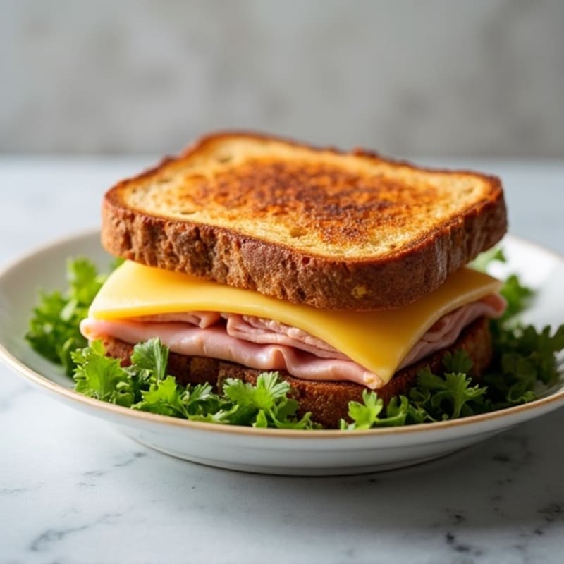 Crispy Whole Grain Ham and Swiss Melt with Fresh Greens
