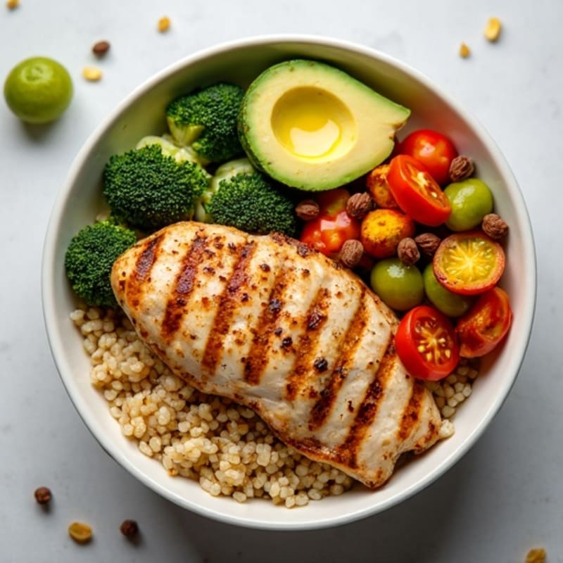 Grilled Chicken and Quinoa Bowl with Roasted Vegetables