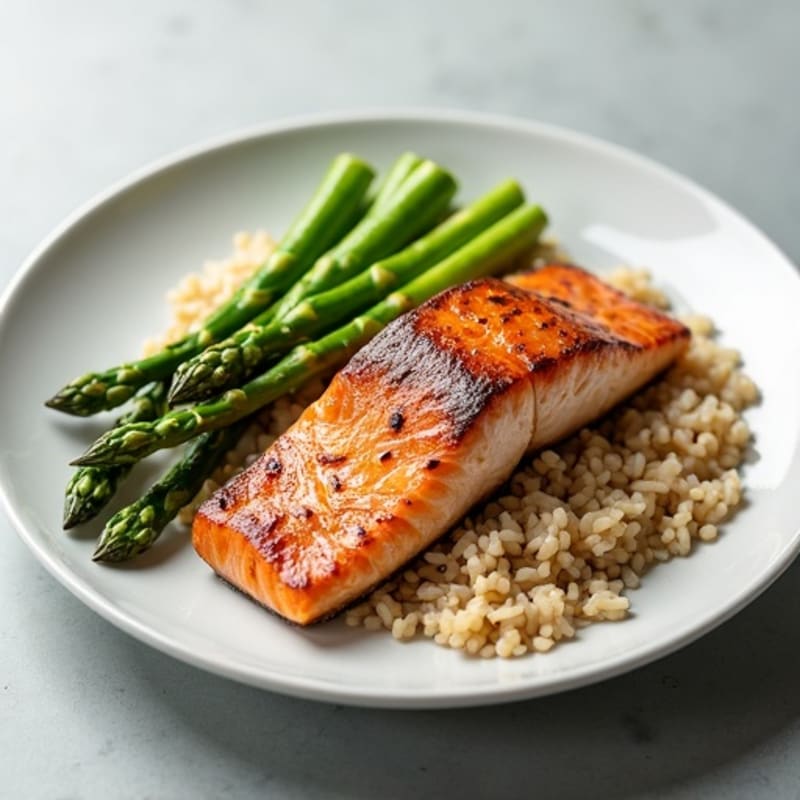 Seared Salmon with Steamed Asparagus and Brown Rice