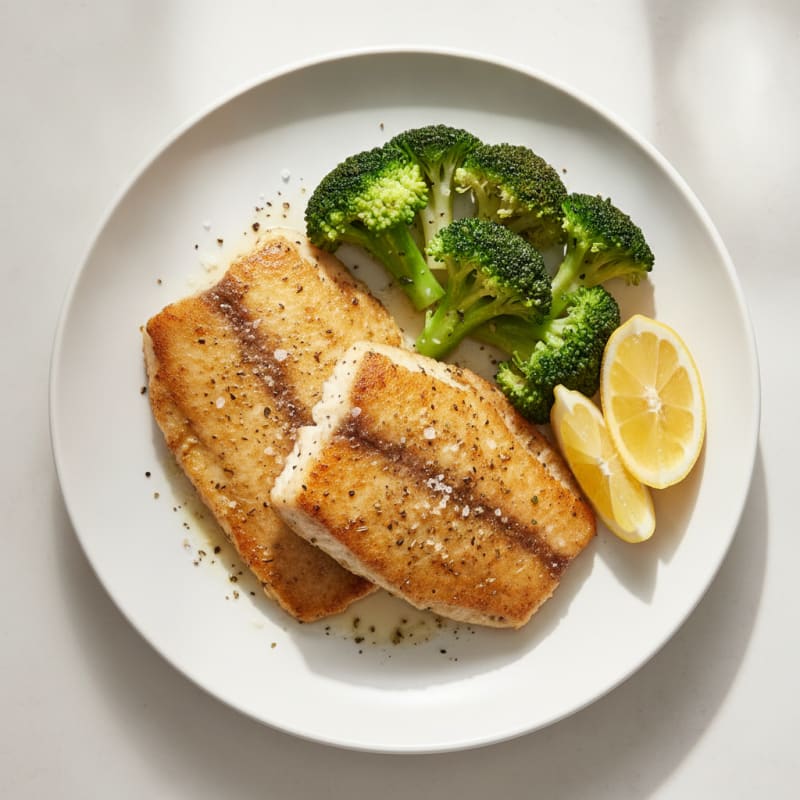 Seared Tilapia with Steamed Broccoli and Lemon