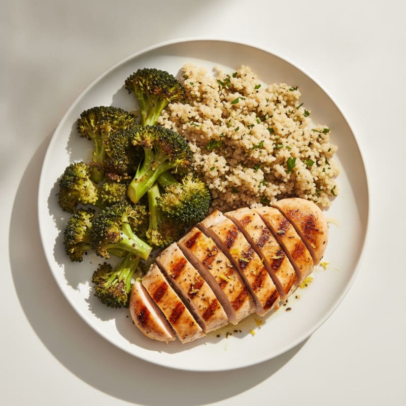 Grilled Chicken Breast with Roasted Broccoli and Quinoa