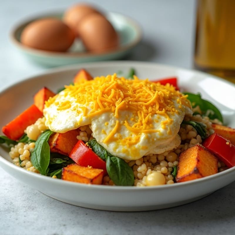 Protein-Packed Egg and Veggie Scramble with Crispy Sweet Potato Cubes