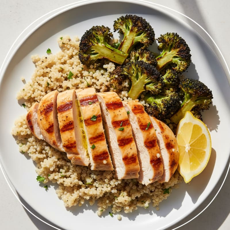 Grilled Chicken Breast with Quinoa and Roasted Broccoli