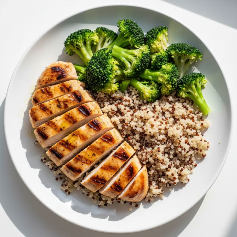 Grilled Chicken Breast with Quinoa and Steamed Broccoli
