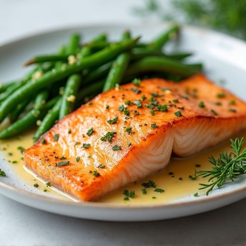 Flaky Baked Salmon with Garlicky Green Beans