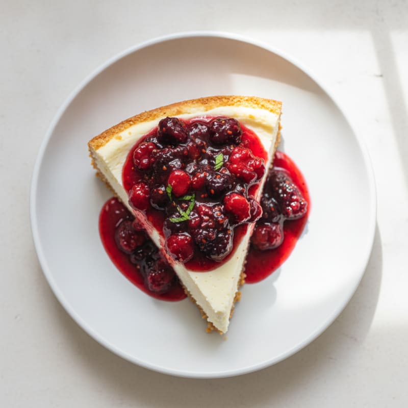 Greek Yogurt Protein Cheesecake with Berry Compote