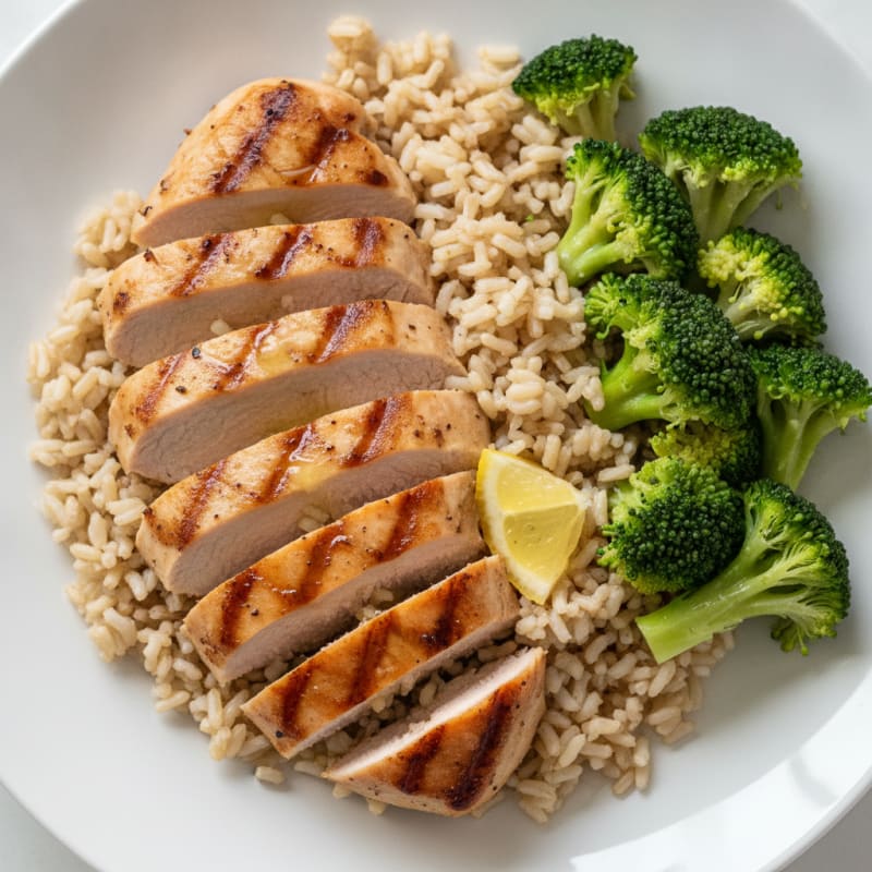Grilled Turkey Breast with Brown Rice and Steamed Broccoli