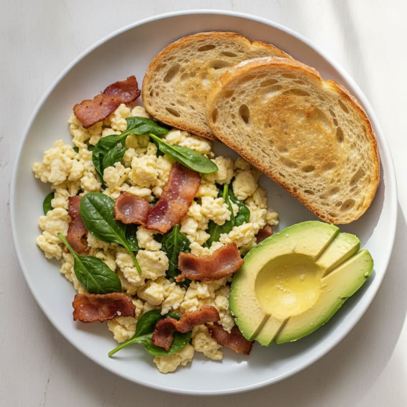 Crispy Turkey Bacon and Egg White Scramble with Spinach