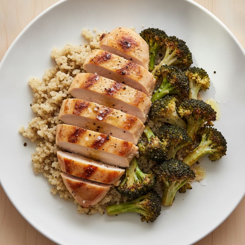 Grilled Chicken Breast with Quinoa and Roasted Broccoli