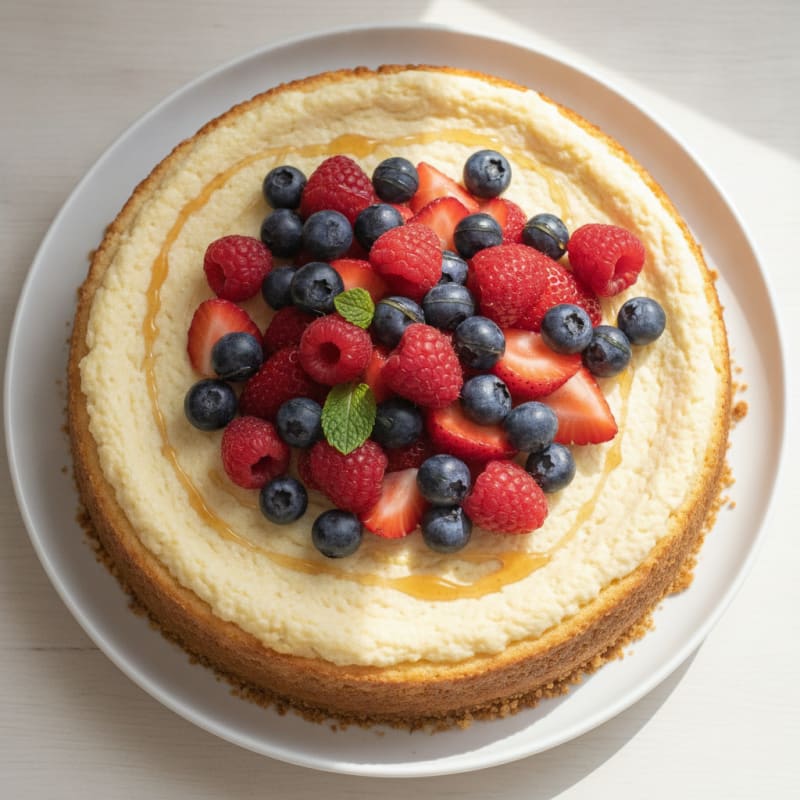 Greek Yogurt Protein Cheesecake with Mixed Berries