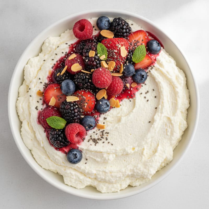 Greek Yogurt Protein Mousse with Mixed Berries