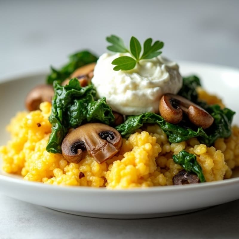 Egg White and Spinach Scramble with Cottage Cheese and Sautéed Mushrooms