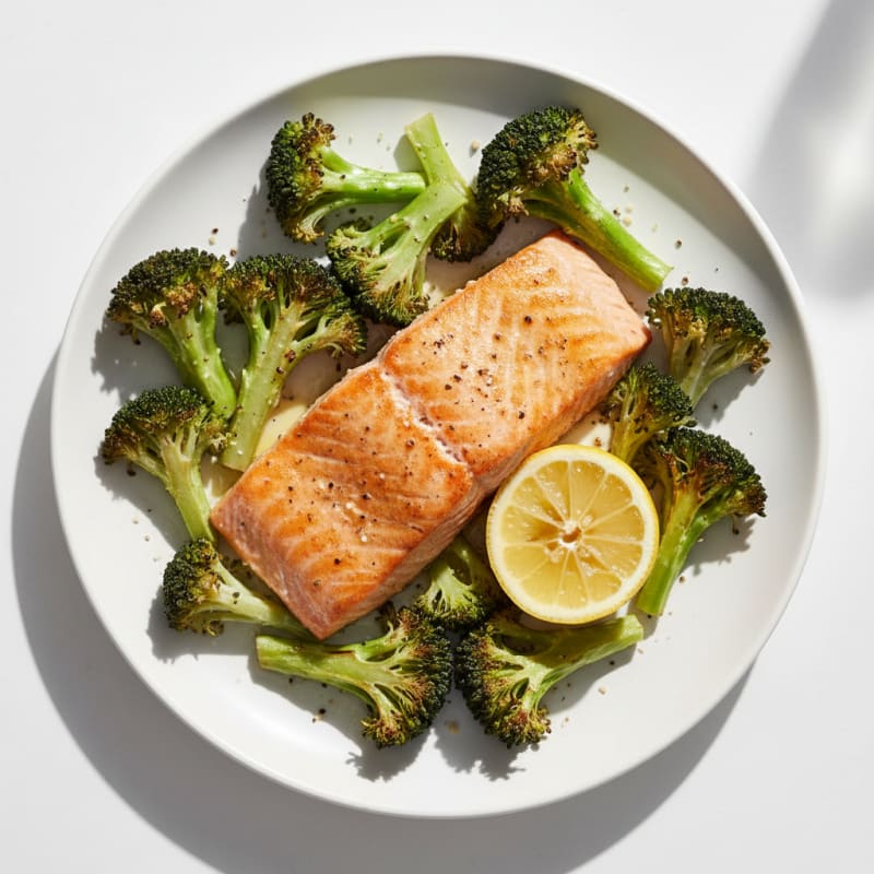 Seared Salmon with Roasted Broccoli and Lemon