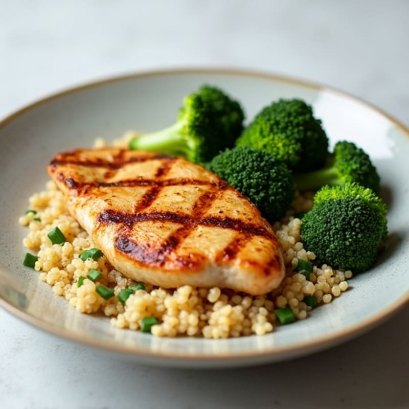 Grilled Chicken Breast with Roasted Broccoli and Quinoa