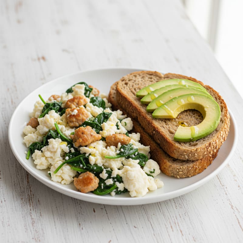 Egg White Scramble with Turkey Sausage and Spinach
